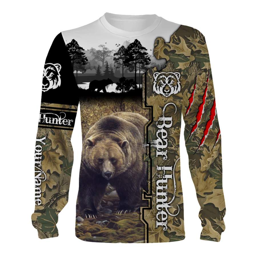 Bear hunting custom Name 3D All over print T-shirt, Hoodie, Sweatshirt, Long sleeves – Personalized hunting gifts – FSD457