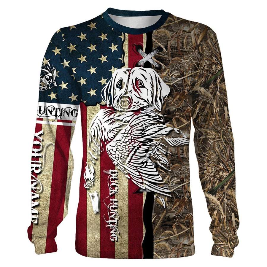 Duck hunting dog Labrador American flag camo custom Name 3D All over print Shirts, Face shield – Personalized hunting gifts – FSD408