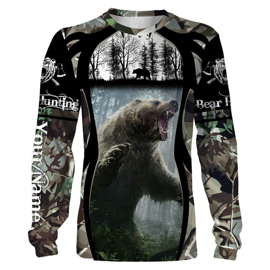 Bear hunting custom Name 3D All over print Hoodie, Sweatshirt, Long sleeves, T-shirt – Personalized hunting gifts – FSD419