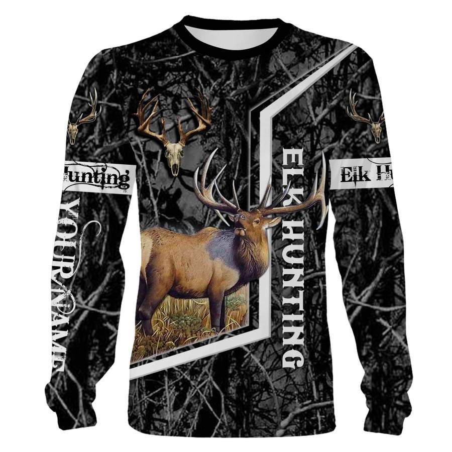 Beautiful Elk hunting black camo custom Name 3D All over print Shirts, Face shield – Personalized hunting gifts – FSD425