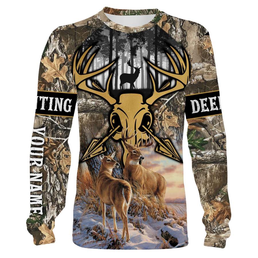 Bow Hunter deer skull archery custom Name 3D All over print Hoodie, Sweatshirt, Long sleeves, T-shirt – Personalized hunting gifts – FSD416