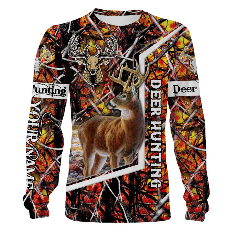 Deer hunting wildfire camo custom Name 3D All over print Shirts, Face shield – Personalized hunting gifts – FSD414