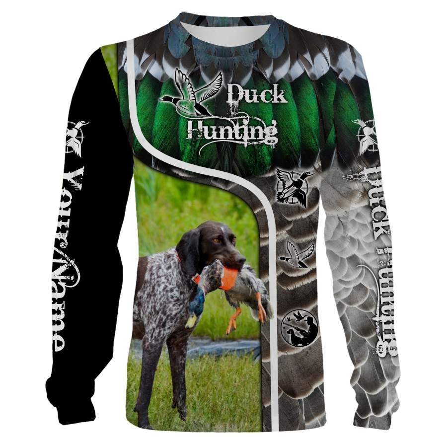 Duck hunting with German Shorthaired Pointer custom Name 3D All over print Hoodie, Sweatshirt, Long sleeves, T-shirt – Personalized hunting gifts – FSD420