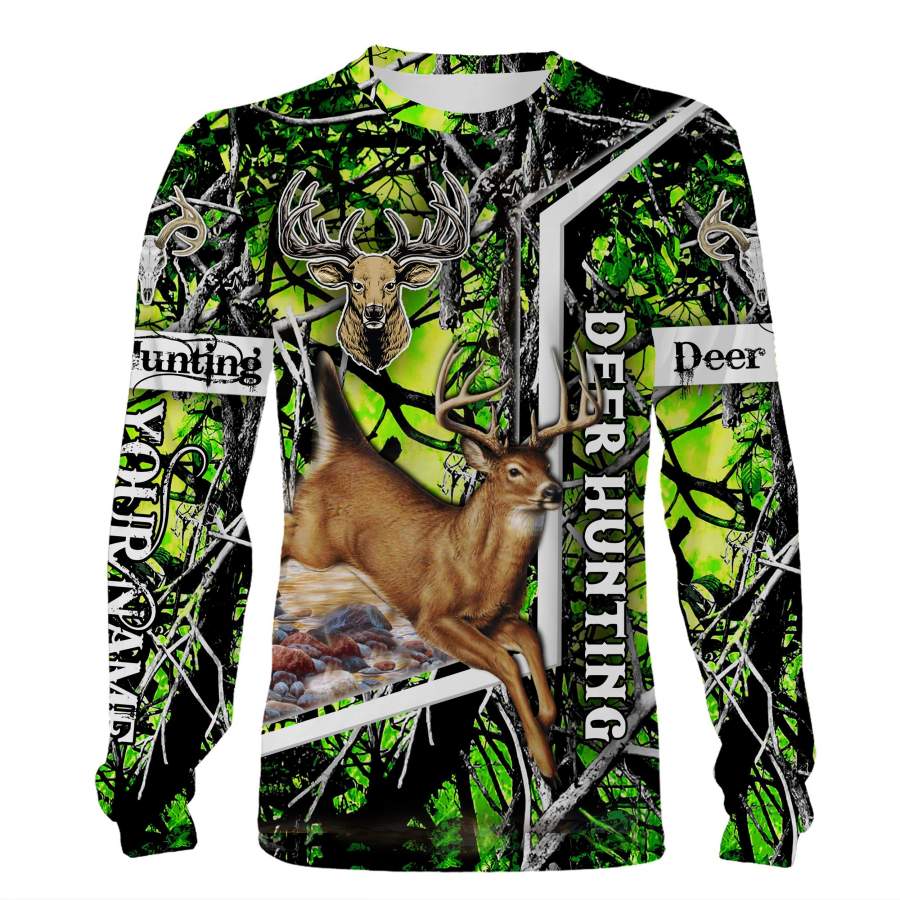 Deer hunting green camo custom Name 3D All over print Shirts, Face shield – Personalized hunting gifts – FSD415