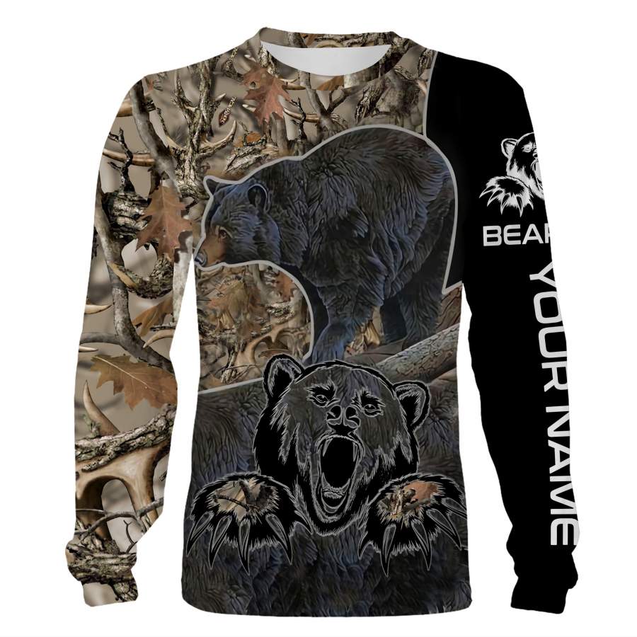 Bear hunting Custom Name 3D All over print T-shirt, Long sleeves, Hoodie, Zip up hoodie, Sweatshirt, Face shield – Personalized hunting gifts – FSD400