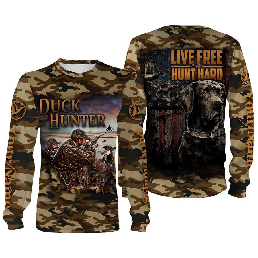 Duck hunting Live Free and Hunt Hard Custom Name 3D All over print Shirts, Face shield – Personalized hunting gifts – FSD388