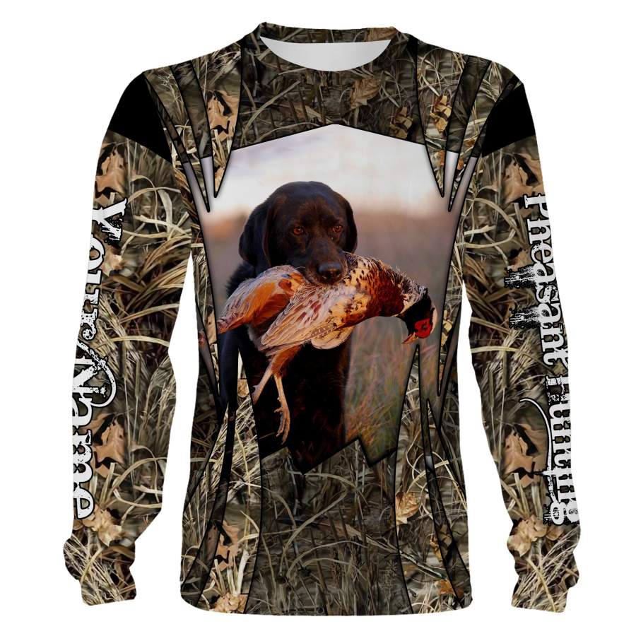 Chocolate Labs hunting pheasant with Labradors Custom Name 3D All over print Shirts, Face shield – Personalized hunting gifts – FSD394