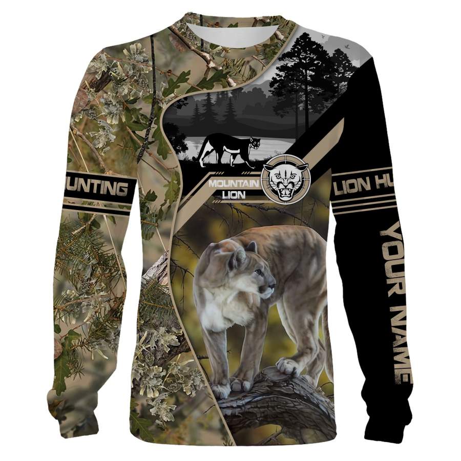 Beautiful Mountain Lion (Cougar) Custom Name 3D All over print Shirts, Face shield – Personalized hunting gifts – FSD391