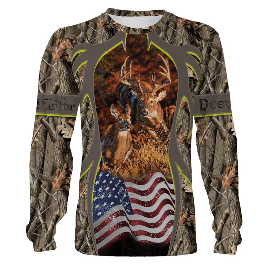 Deer hunting horn loop American flag camo 3D All over print Shirts, face shield – Personalized hunting gifts – FSD375