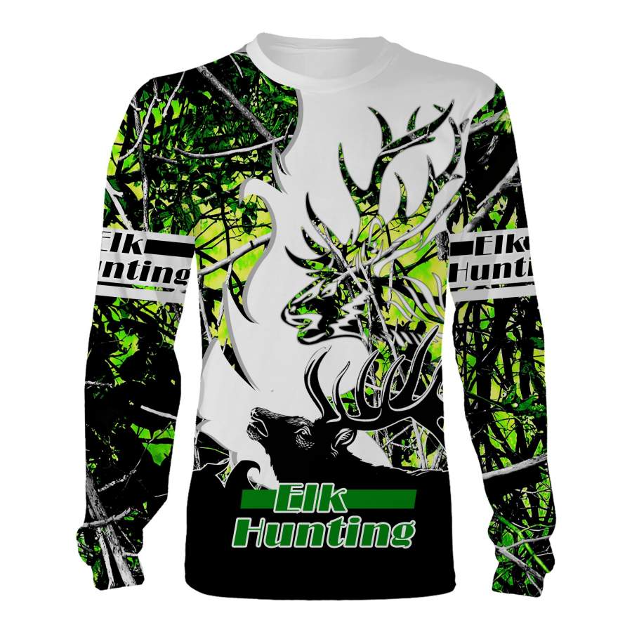 Elk hunting Toxic green camo custom name 3D All over print Shirts, face shield – Personalized hunting gifts – FSD372