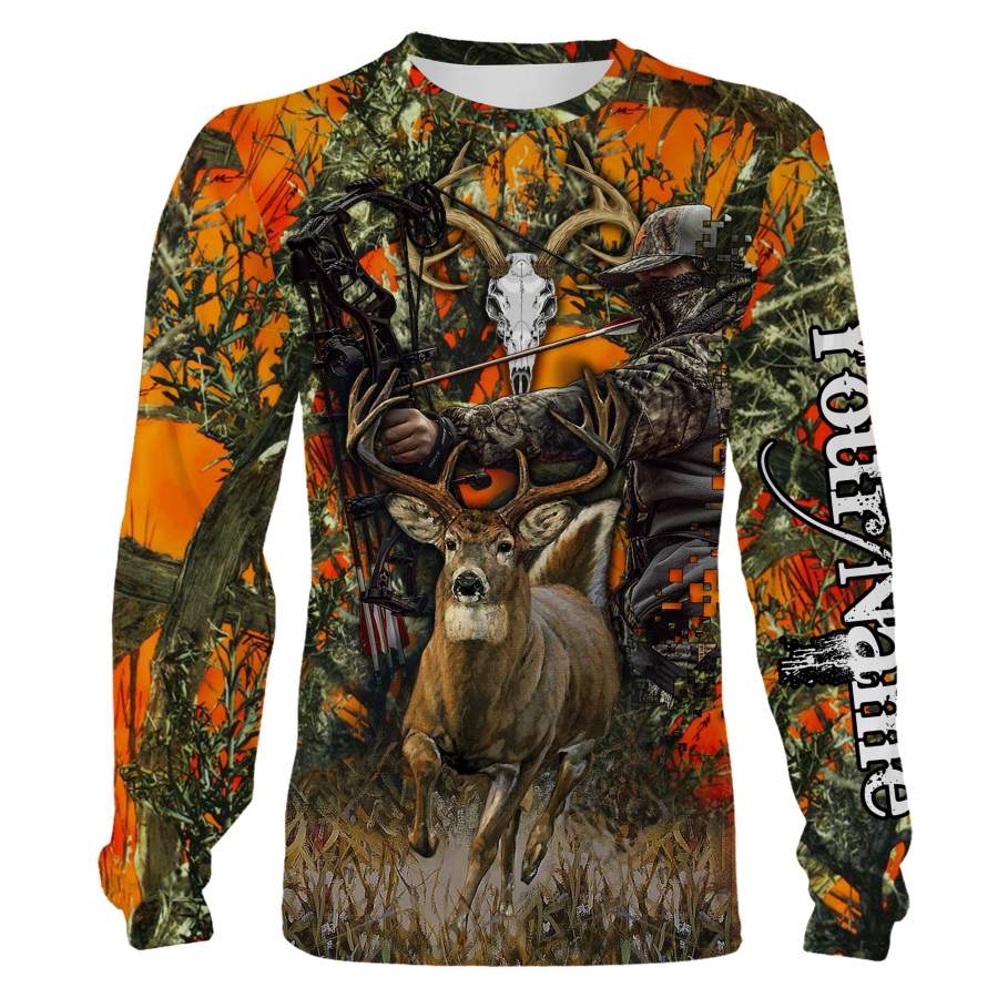 Best White-tailed deer hunting Orange camo Custom Name 3D All over print Shirts, Face shield – Personalized hunting gifts – FSD352