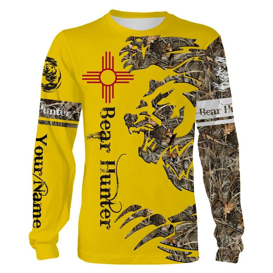 Bear hunting tattoo New Mexico flag camo Custom Name 3D All over print Shirts, Face shield – Personalized hunting gifts – FSD338