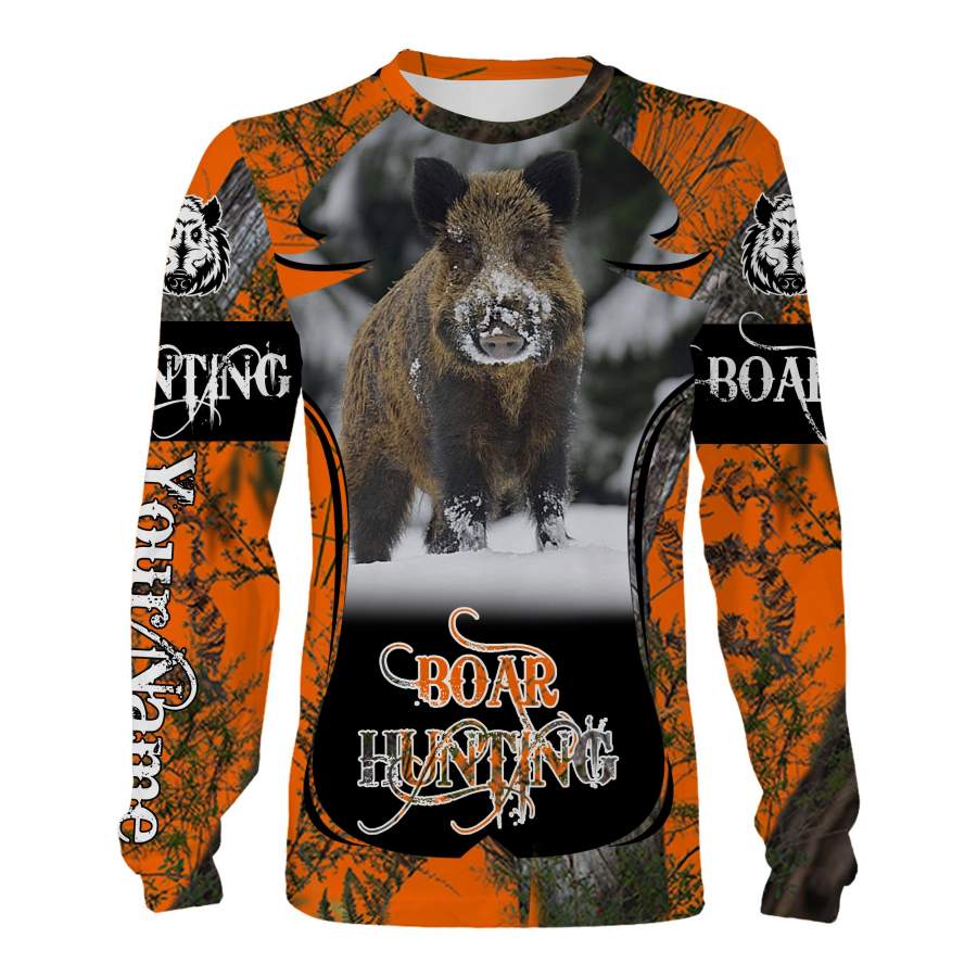 Boar hunting Orange camo Custom Name 3D All over print Shirts, Face shield – Personalized hunting gifts – FSD345