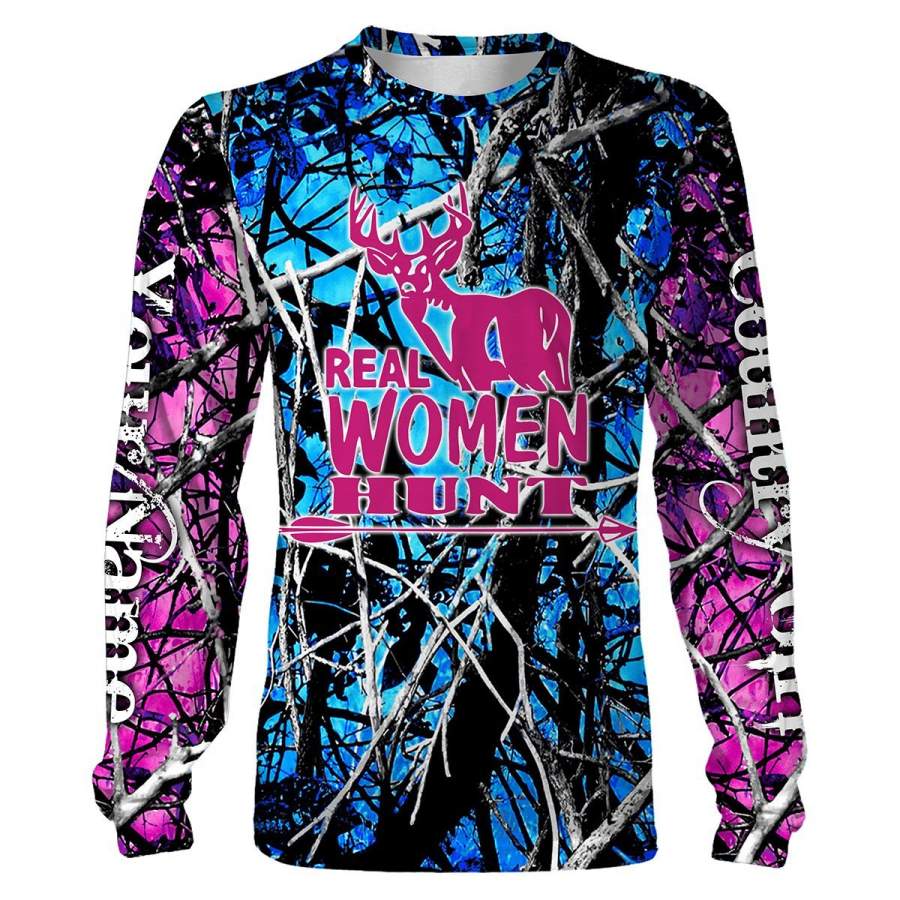 “Real Women Hunt” Custom Name 3D All over print Shirts, Face shield – Personalized hunting gifts – FSD336