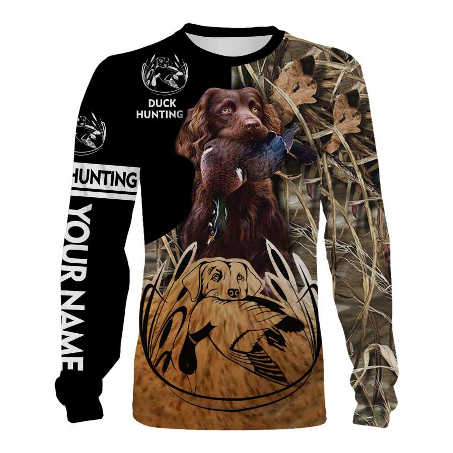 Duck hunt with Boykin Spaniel Custom Name 3D All over print Shirts, Face shield – personalized hunting gifts – FSD325