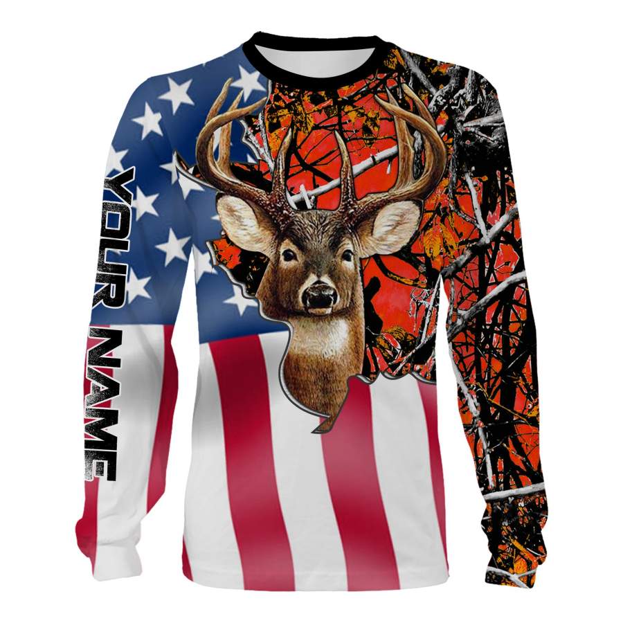 Deer hunting American Flag camo Custom Name 3D All over print Shirts, Face shield – personalized hunting gifts – FSD306