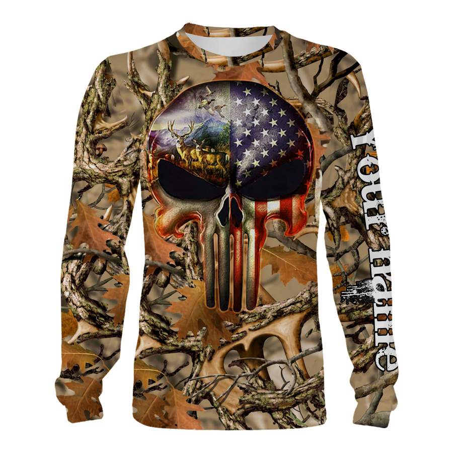 Deer Punisher Skull camo Custom Name 3D All over print Shirts, Face shield – personalized hunting gifts – FSD298