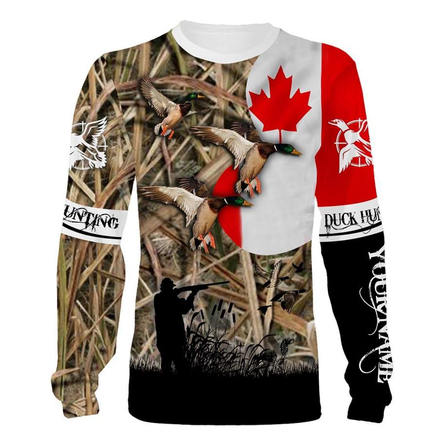 Duck hunting Canada flag camo Custom Name 3D All over print Shirts, Face shield – personalized hunting gifts – FSD311