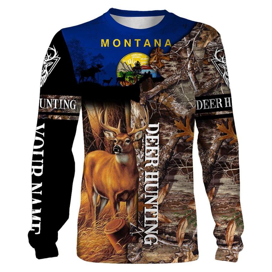 Deer hunting Montana Flag camo Custom Name 3D All over print Shirts, Face shield – personalized hunting gifts – FSD258