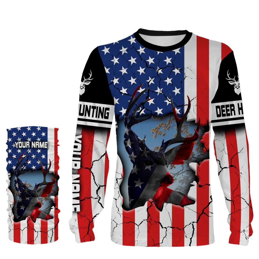 Deer Hunting US big game hunting camo American Flag Custom Name 3D All over print shirts – personalized hunting gifts – NQS732