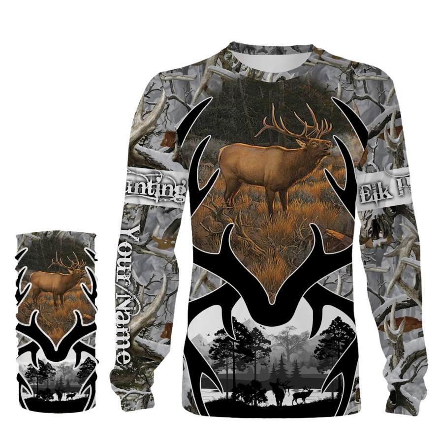 Elk Hunting big game hunting camo Custom Name 3D All over print shirts – personalized hunting gifts – NQS734