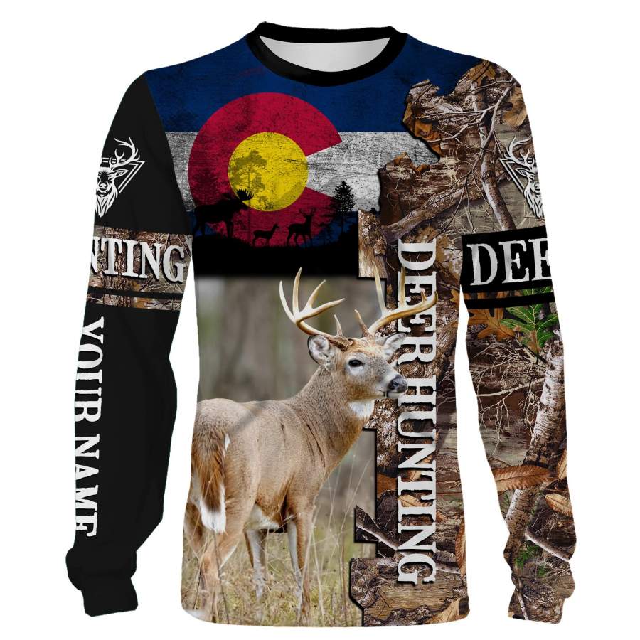 Deer hunting Colorado Flag camo Custom Name 3D All over print Shirts, Face shield – personalized hunting gifts – FSD257