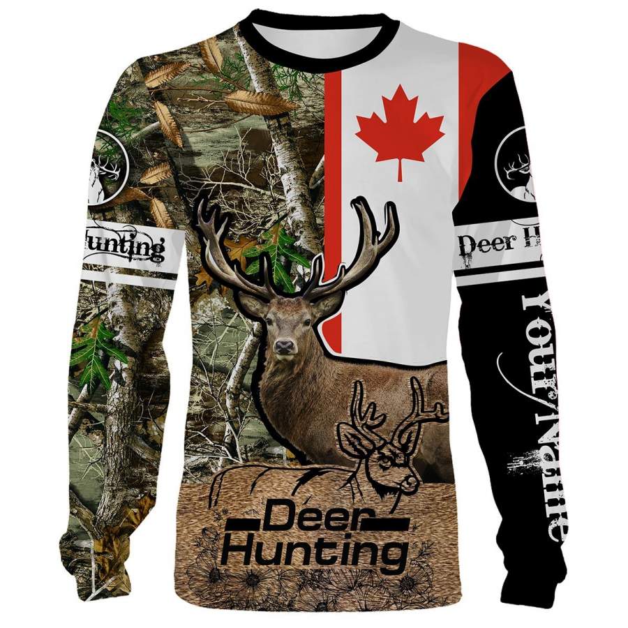 Deer hunting Canada Flag camo Custom Name 3D All over print Shirts, Face shield – personalized hunting gifts – FSD264