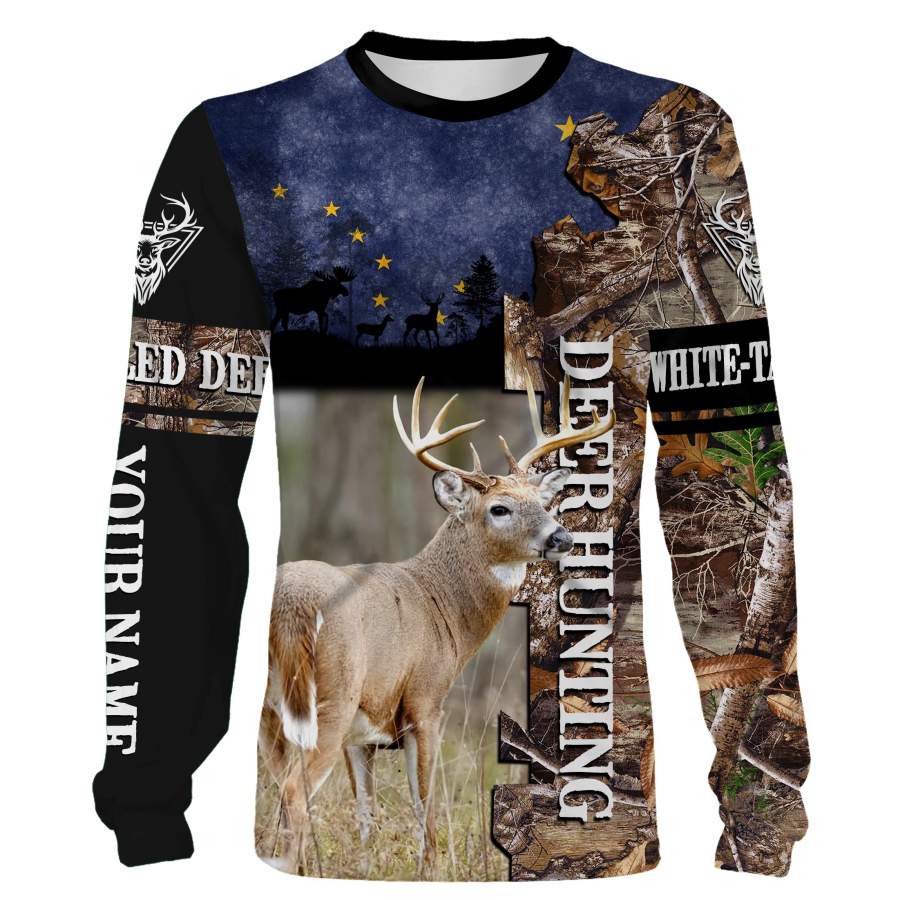 Deer hunting Alaska Flag camo Custom Name 3D All over print Shirts, Face shield – personalized hunting gifts – FSD266