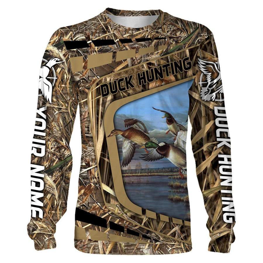 Duck hunting Custom Name 3D All over print Shirts, Face shield – personalized hunting gifts – FSD253