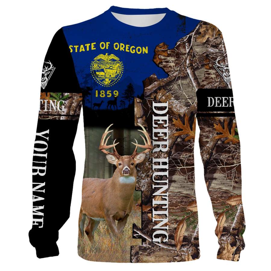 Deer hunting Oregon Flag camo Custom Name 3D All over print Shirts, Face shield – personalized hunting gifts – FSD259