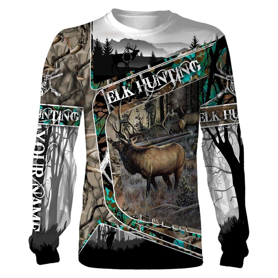 Elk hunting Custom Name 3D All over print shirts, Face shield – personalized hunting gifts – FSD244