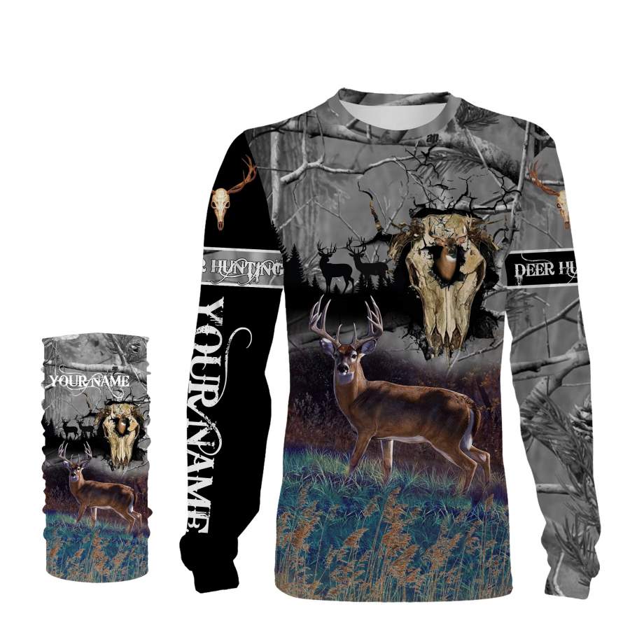 Deer hunting Skull camo Custom Name 3D All over print shirts – personalized hunting gifts – NQS729