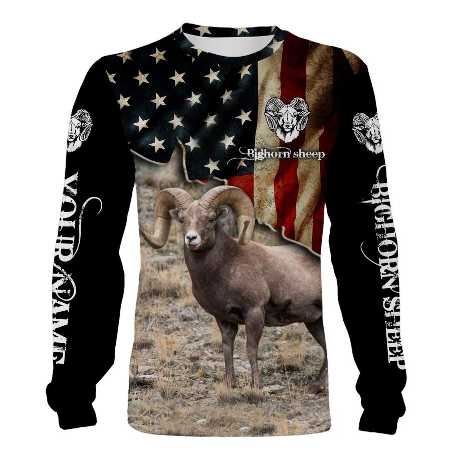 Bighorn Sheep American Flag camo Custom Name 3D All over print shirts – personalized hunting gifts – FSD241