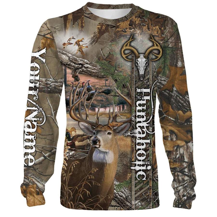 Deer Hunting Camo Huntaholic Customize Name 3D All Over Printed Shirts Personalized gift For Hunting Lovers NQS697