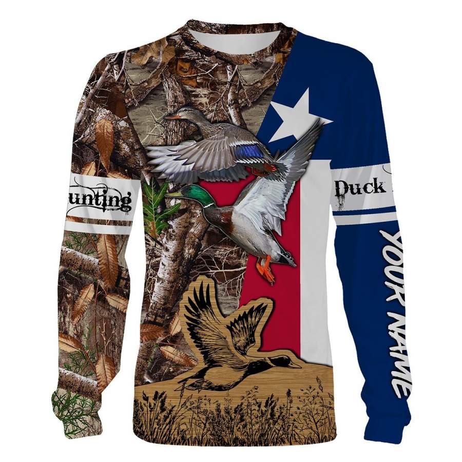 Duck Hunting Camo Texas Flag Customize name 3D All over print shirts – personalized apparel gift for hunting lovers – NQS672