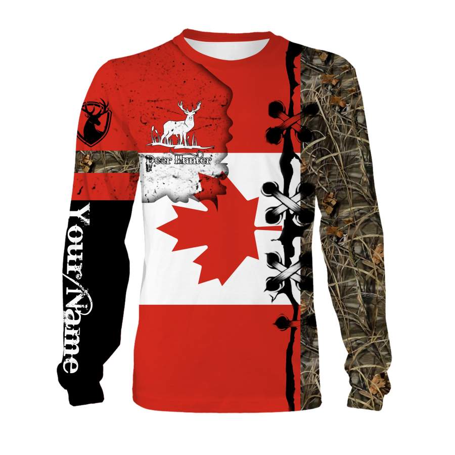 Deer hunting Canada Flag Custom Name 3D All over print Shirts – Personalized hunting gift – FSD173