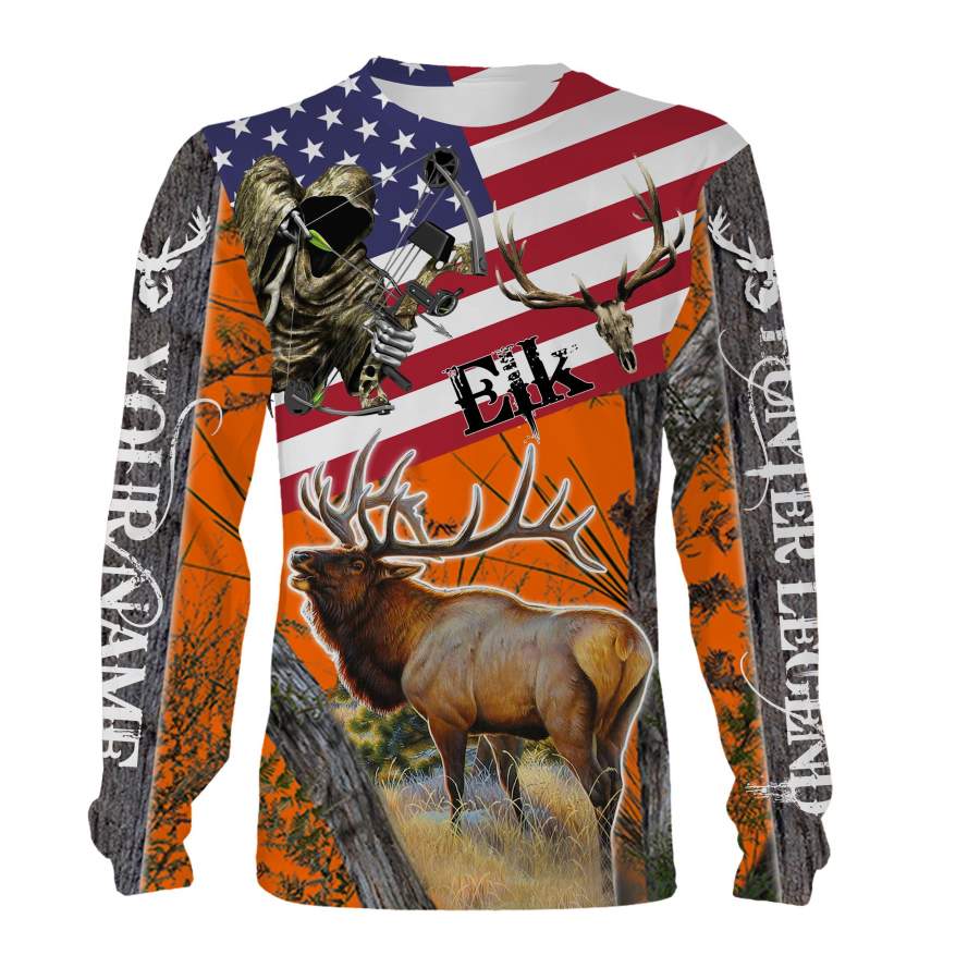 Elk hunting American Flag Custom Name 3D All over print Shirts – Personalized hunting gift – FSD188