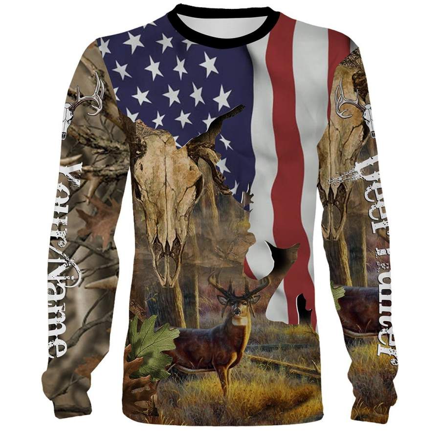 Deer Hunting Camo American Flag Customize name 3D All over print shirts – personalized apparel gift for hunting lovers – NQS671