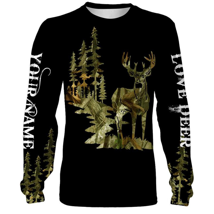 Deer hunting beautiful camo Custom Name 3D All over print T-shirt, Long sleeves, Hoodie, Zip up hoodie Plus size – FSD135