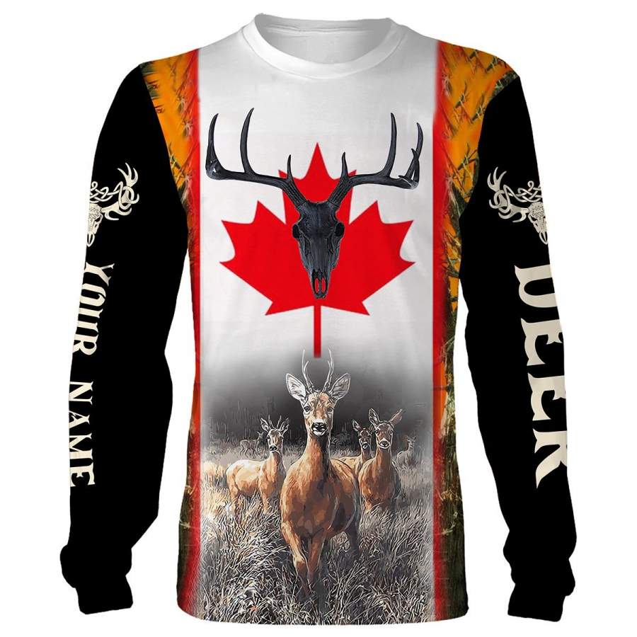 Deer hunting Canada Flag Custom Name 3D All over print T-shirt, Long sleeves, Hoodie, Zip up Hoodie, Tank top – FSD121