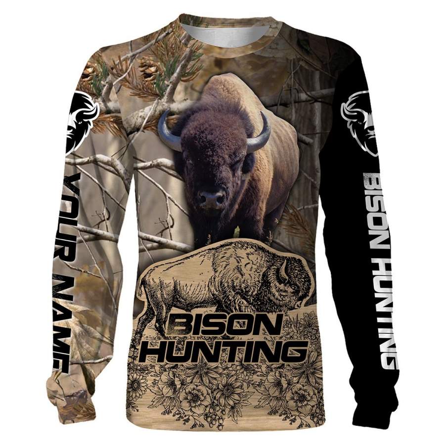 Bison hunting Custom Name 3D All over printed shirts Personalized hunting gift – FSD93