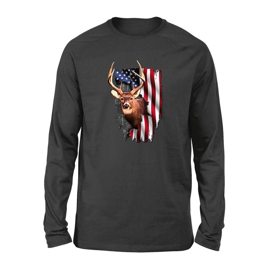 Deer Hunting American Flag NQS133 – Standard Long Sleeve