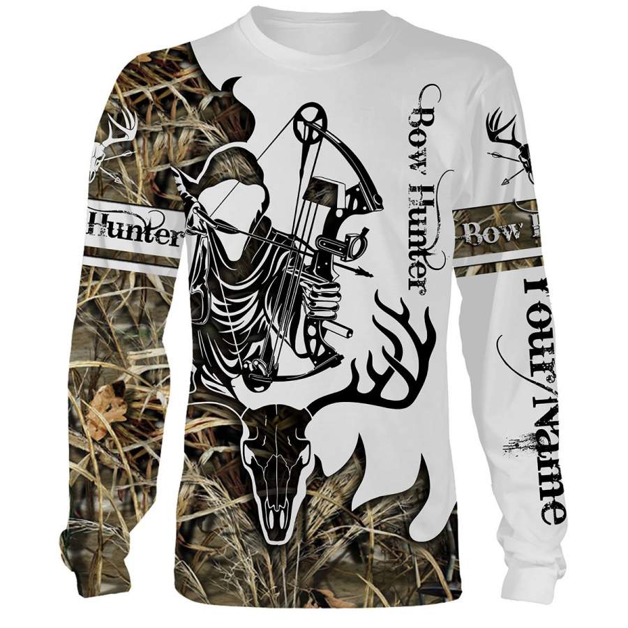 Bow hunting Deer Skull Camo Custom name All over print T-shirt, Long sleeve, Hoodie, Tank Top – FSD44