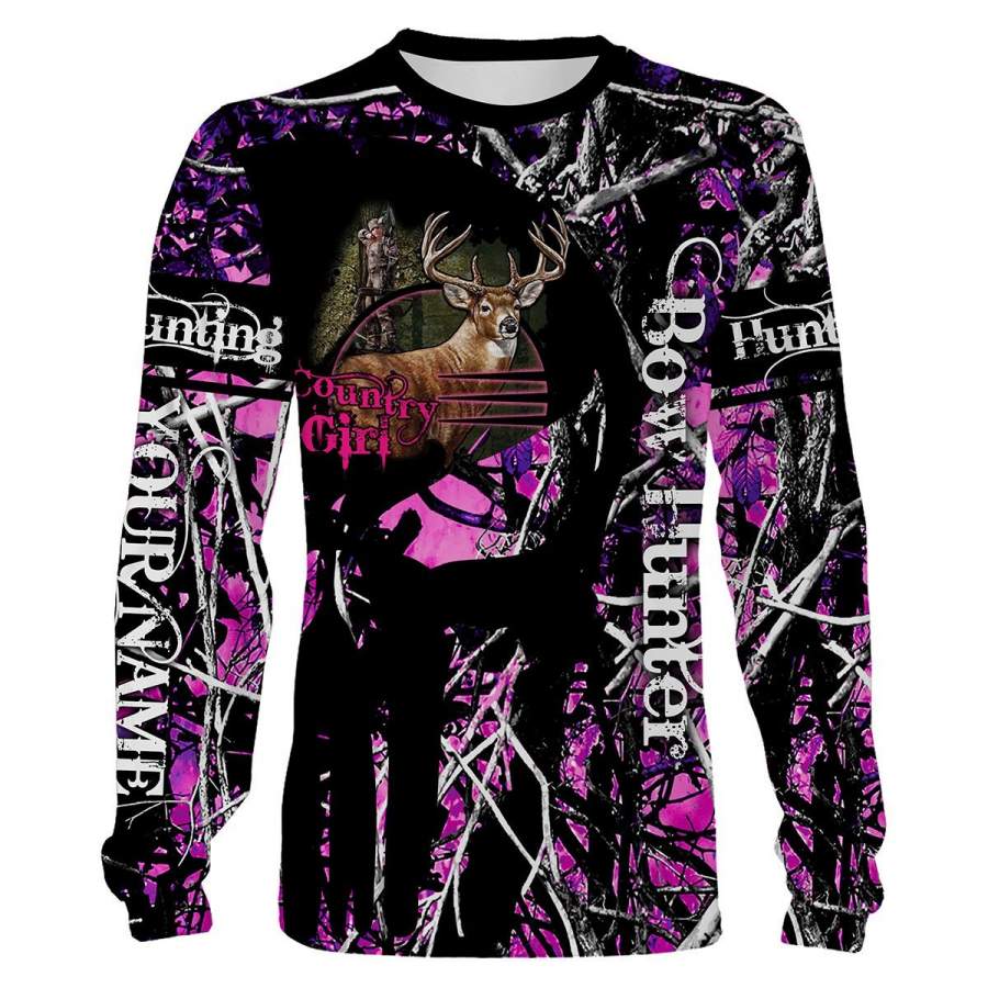 Country girl hunting Skull pink camo Custom name 3D All over print shirts – personalized hunting apparel gift for women – IPH1565