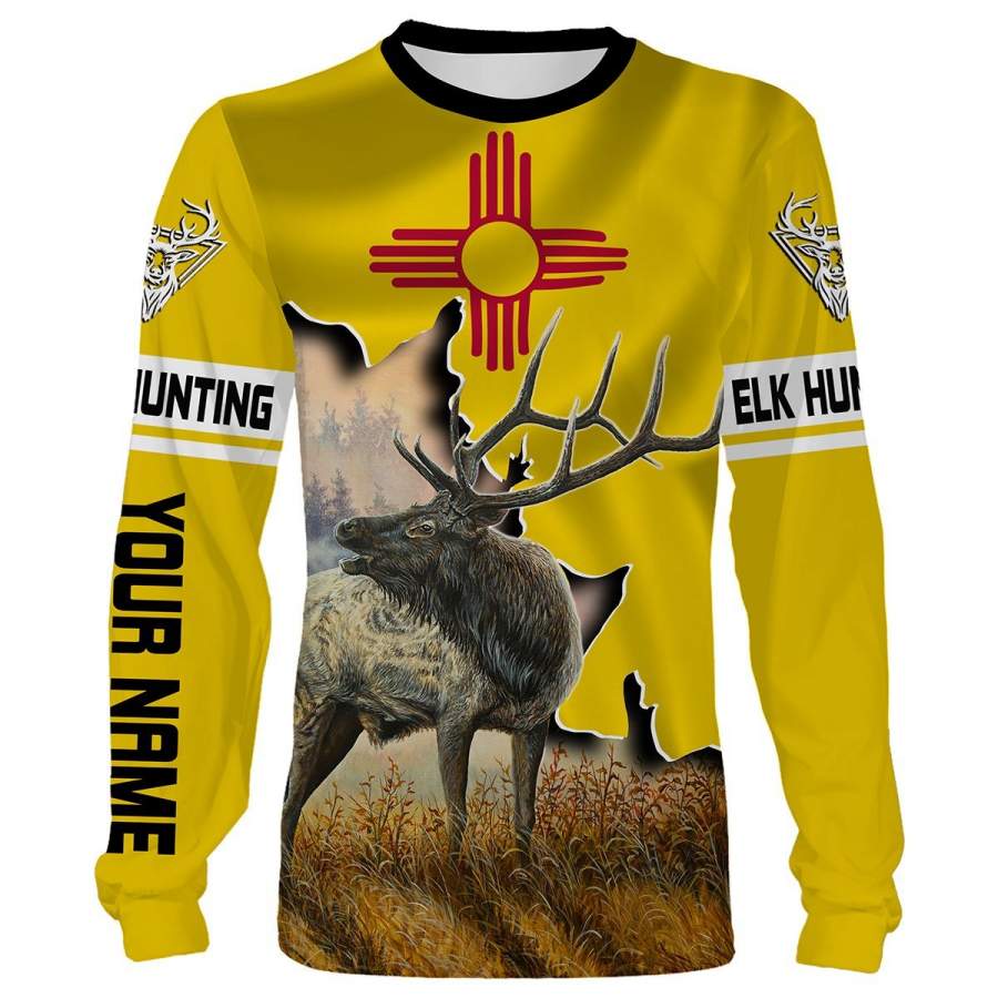 Elk Hunting 3D New Mexico Flag Patriot Custom name All over print shirts – personalized hunting gift for men and women – IPH1465