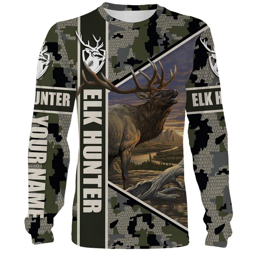 Elk Hunting Camo Hunter Legend Custome Name 3D All Over Printed Shirts Personalized Gift For Hunter NQS422