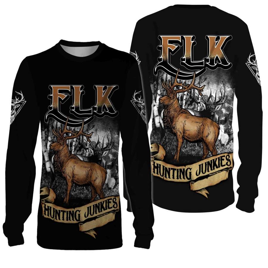 Elk Hunting Junkies Custome Name 3D All Over Printed Shirts Personalized gift TATS134