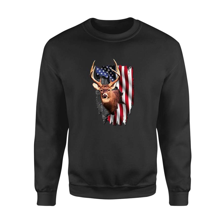 Deer Hunting American Flag NQS133- Standard Fleece Sweatshirt