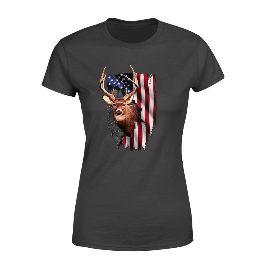 Deer Hunting American Flag NQS133- Standard Women’s T-shirt