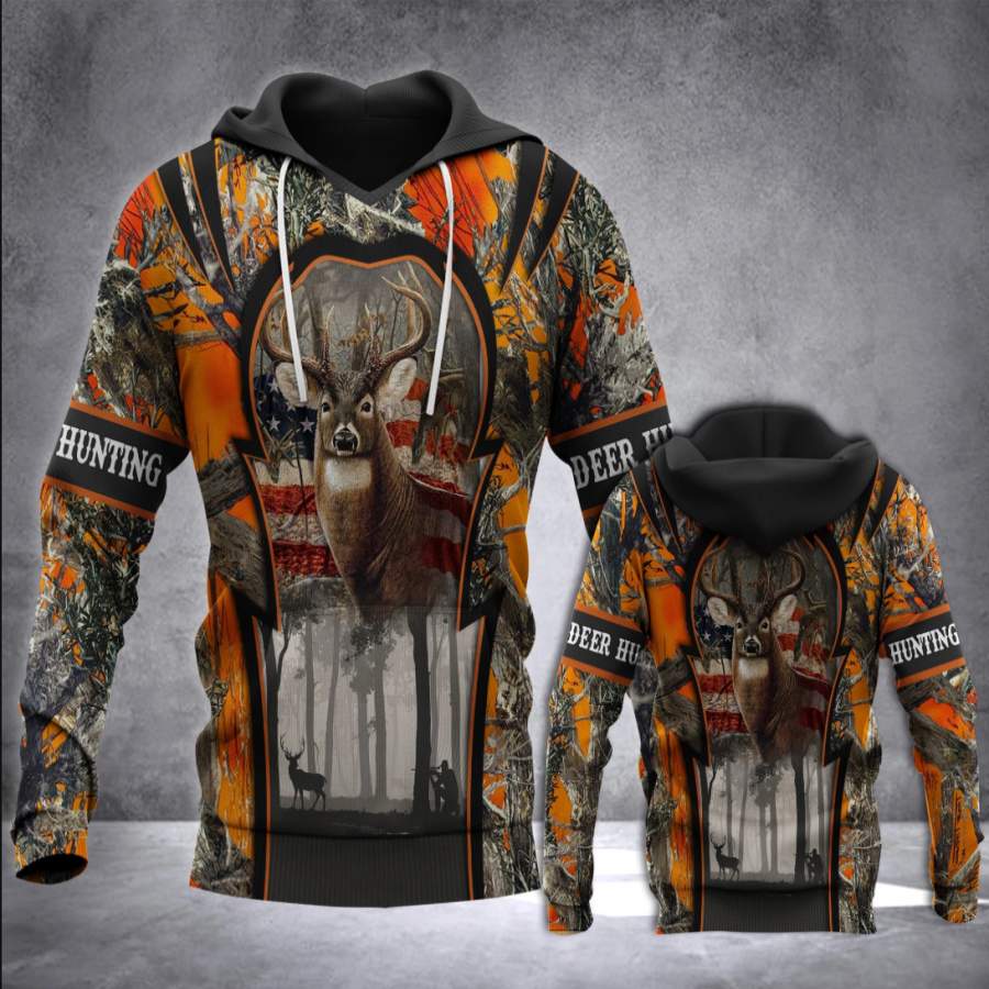 Camo Deer Hunting American flag 3D all over Print Hoodie – NQS62